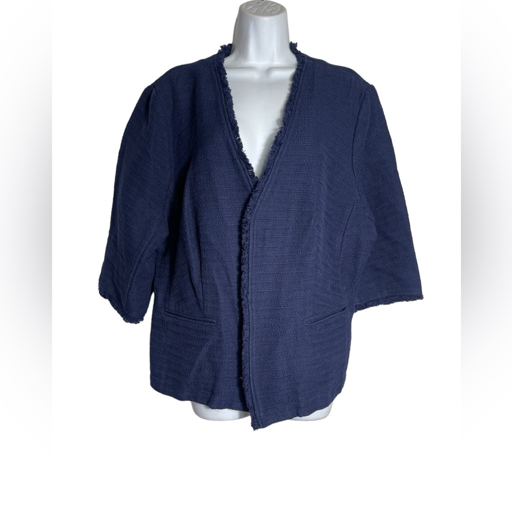 Jessica London size 24 navy blue cotton blazer with fringe edging